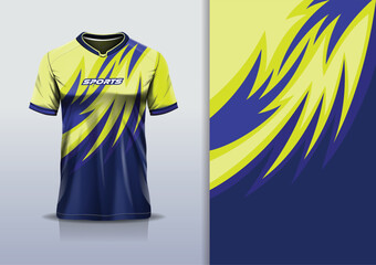 Sport jersey design template mockup curve line for football soccer, running, esports, blue yellow gray orange color