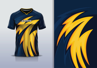 Sport jersey design template mockup stripe line racing for football soccer, running, esports, blue orange color