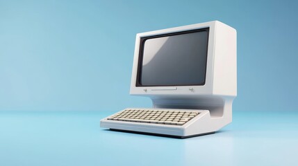 Fototapeta premium Retro-Style Computer with Large Screen and Keyboard, Rendered in 3D Against a Blue Background