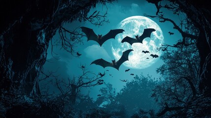 Bats fly under full moon
