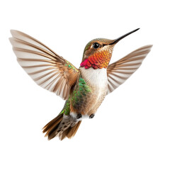 Obraz premium A Vibrant Hummingbird Captivatingly Hovers in Mid-Flight, Showcasing Its Colorful Plumage Against a Dark Backdrop