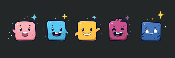  Funny Character Geometric Figures with face emotions. Vector illustration.Elements are isolated.