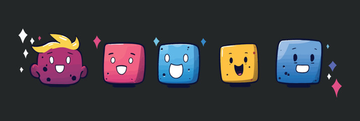  Funny Character Geometric Figures with face emotions. Vector illustration.Elements are isolated.