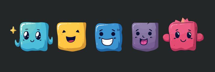  Funny Character Geometric Figures with face emotions. Vector illustration.Elements are isolated.