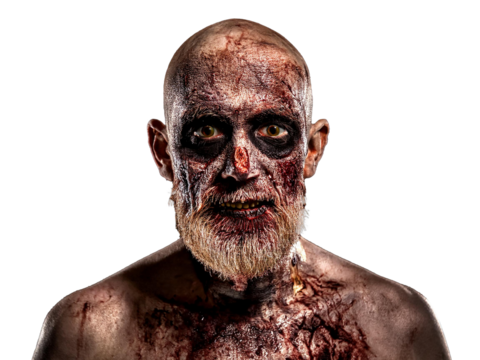 Older male zombie. Head and shoulders. No clothes