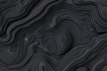 Fototapeta premium Abstract Topographic Background Black and Dark Gray Elevation Contour Lines, Depth, and Texture