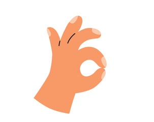 OK gesture. Human hand isolated on white background. Positive sign. Communication concept. Vector flat illustration.