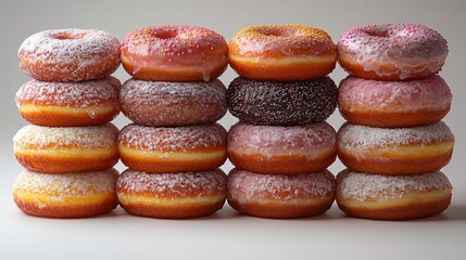 Stacked donuts with various glazes and sprinkles Generative AI