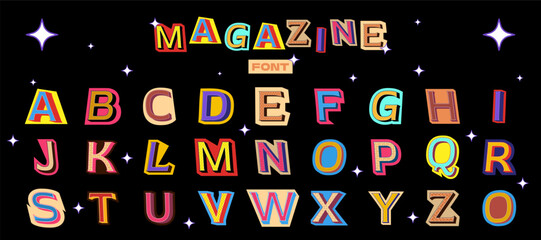Set of retro cut out letter alphabet. Vector illustration.
