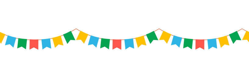 Seamless border with garlands. Carnival flags for children. Vector illustration isolated on white background
