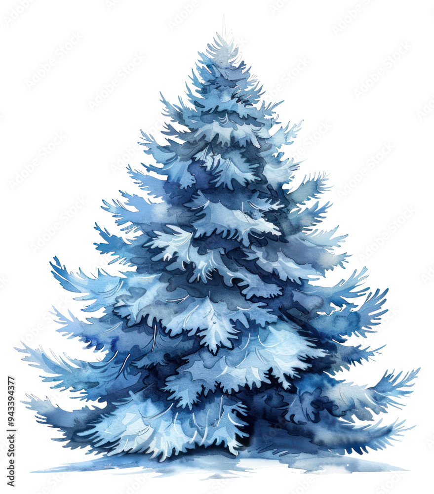 Poster PNG Beautiful watercolor blue Christmas tree