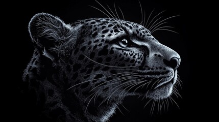 Obraz premium Detailed Black and White Portrait of a Leopard Generative AI