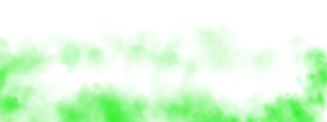 Fantastic green smoke. Magic smoke. Smog cloud on podium or stage. Fog vapor over ground or water surface, magic haze. PNG.