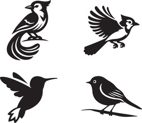 set of silhouettes of birds