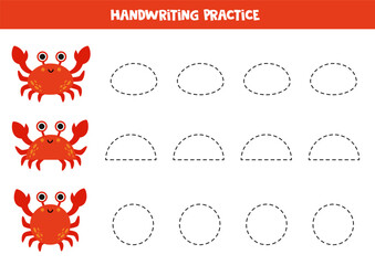 Tracing contours of red geometrical crabs. Writing practice.
