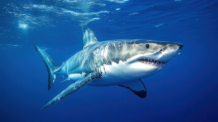 Fototapeta premium Great White Shark Swimming in the Ocean