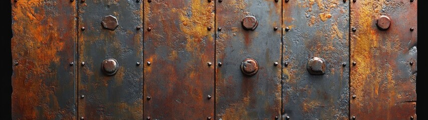 Rusty iron panel with a coarse texture, showcasing a minimalist design, created through advanced 3D rendering techniques, emphasizing the beauty of decay and simplicity.