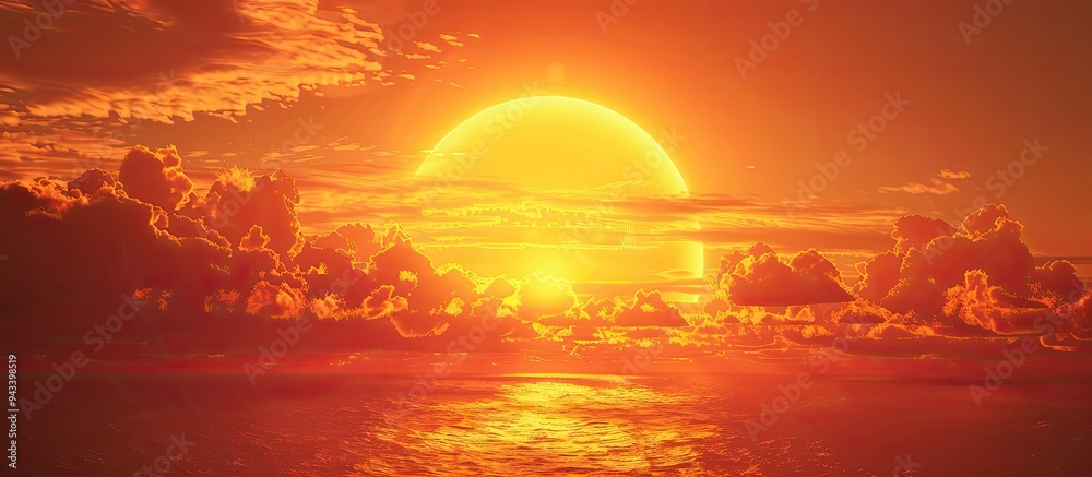 Aufkleber a stunning sunset with the sun partly hidden by clouds casting a vibrant orange and yellow radiance 