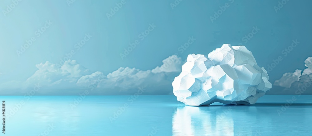 Poster Cloud computing concept illustrated with a white paper cloud on a blue background with copy space for text