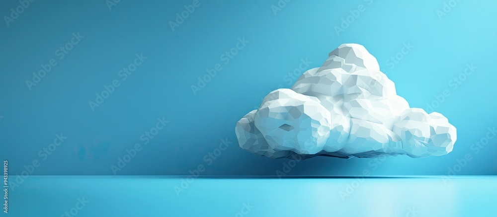 Poster Cloud computing concept illustrated with a white paper cloud on a blue background with copy space for text