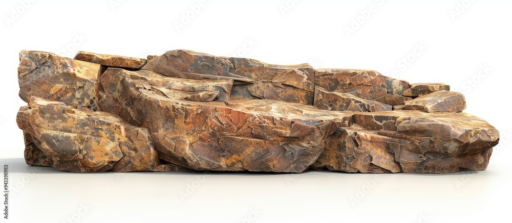 Poster a podium made of brown cliff rock stone is showcased on a white background providing a clear area fo