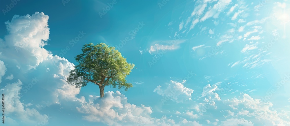 Poster Fit for both desktop and mobile a Facebook header featuring a serene blue sky and a lush tree in a tranquil setting as the main focus of the copy space image