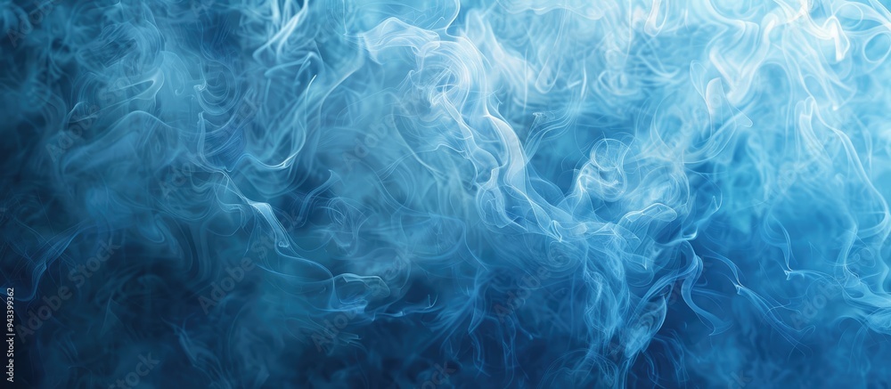 Poster an abstract image of swirling blue incense smoke in a spacious background with available copy space 