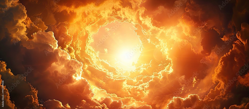 Poster clouds shading sun in anticipation of storm creating an ominous atmosphere in the sky ideal for a co