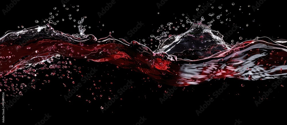 Aufkleber Macro shot capturing red wine splashing against a black backdrop creating an abstract effect with ample copy space image