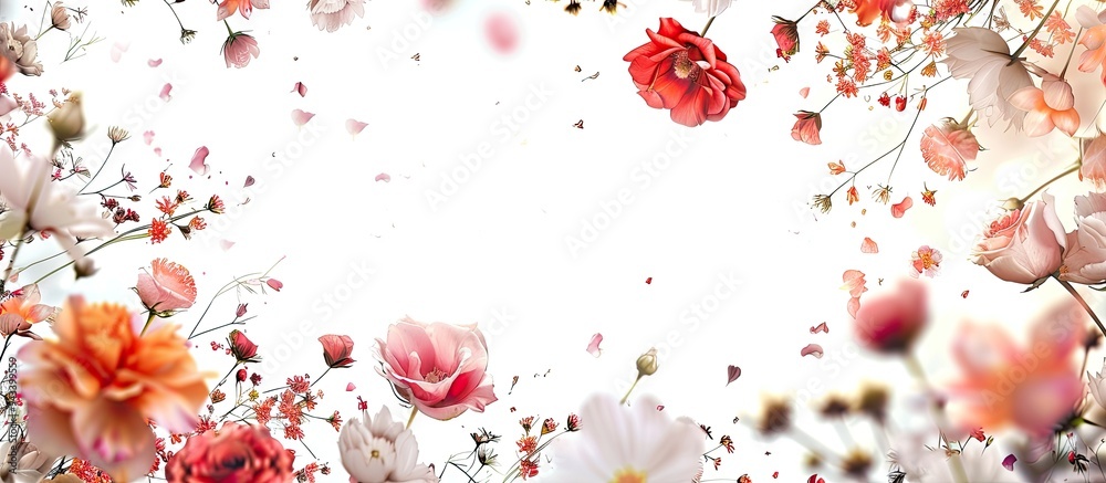 Aufkleber High quality image featuring white background adorned with flowers with copy space image available