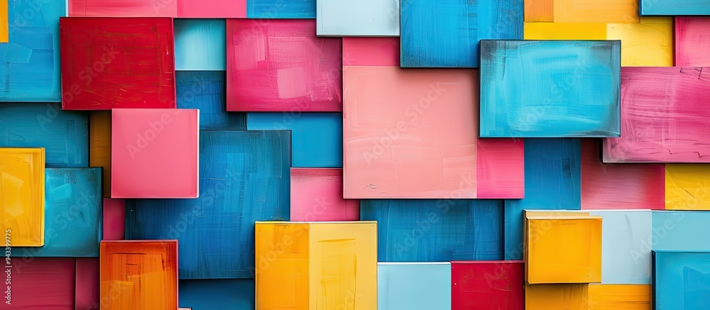 Leinwandbilder top view flat lay of abstract geometric background with vibrant colors perfect as a copy space image