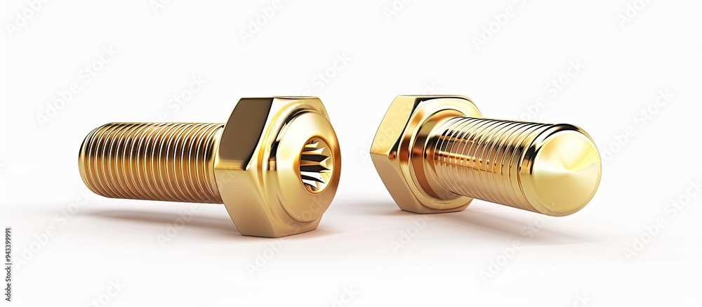 Aufkleber an image of shiny gold bolts and nuts against a white backdrop allowing room for text or other eleme