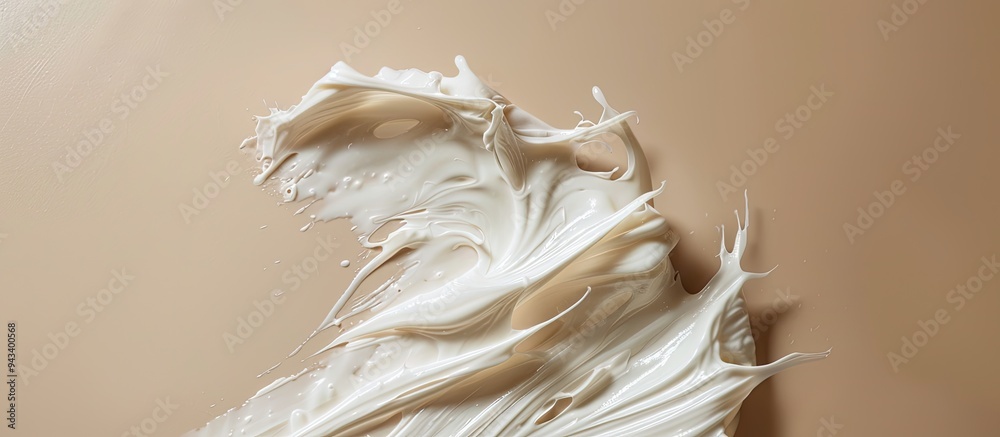 Poster skin care product with a creamy texture smudged elegantly on a beige backdrop with copy space image