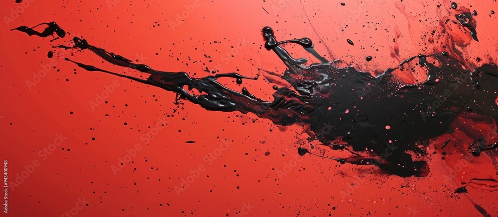 Aufkleber ink splatter in black on a vibrant red backdrop with copy space image