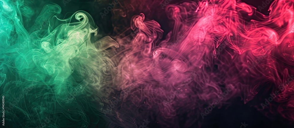 Aufkleber colorful green and pink steam against a dark backdrop with empty copy space image