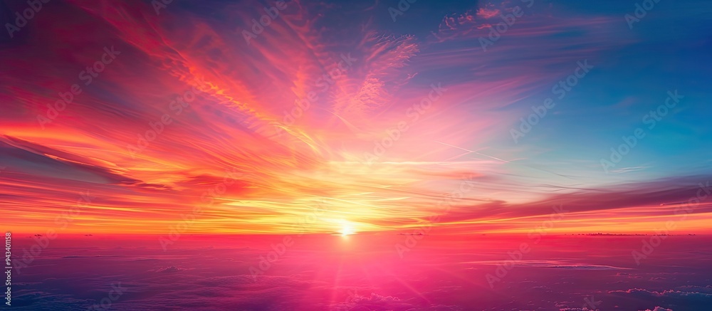 Poster a sunset view captured from an airplane s window showcasing a vibrant sky with a copy space image fo