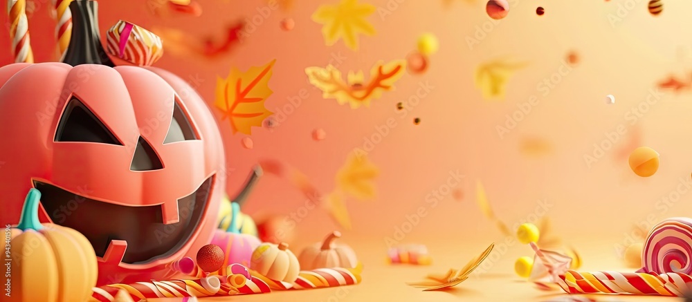 Poster colorful background with halloween decorations framing a copy space image using drinking straws