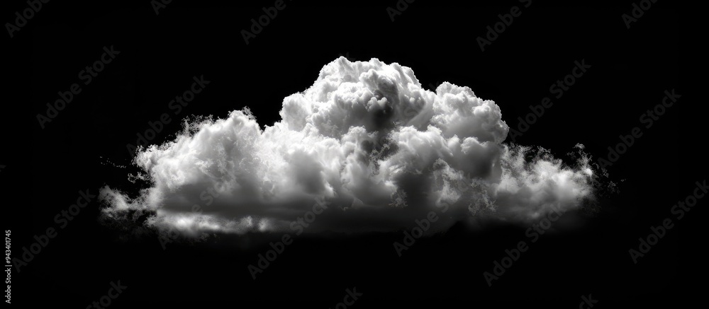 Poster Clean and minimalistic design with a white cloud set against a black backdrop creates a professional look enhancing contrast and visibility perfect for showcasing art in a copy space image