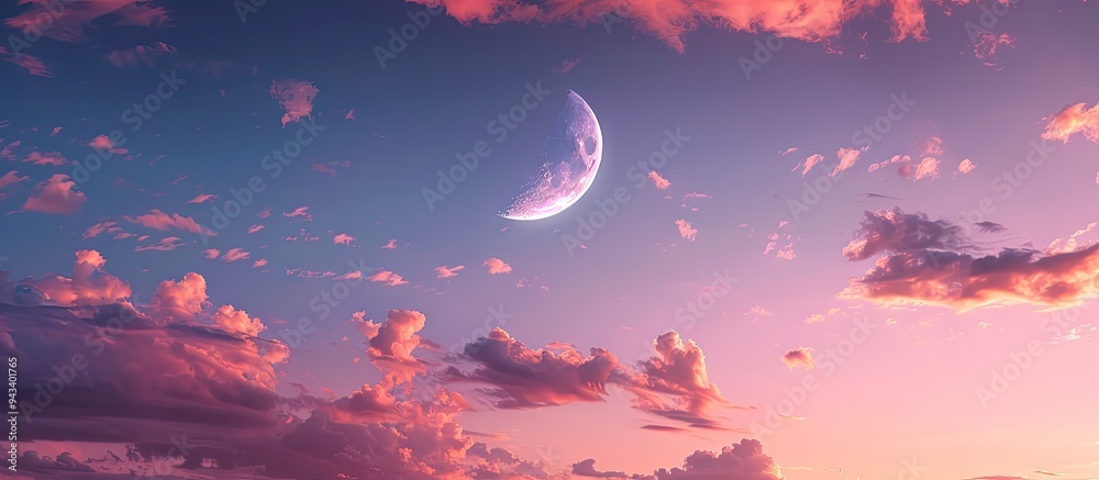 Poster a serene evening sky with a crescent moon and ample copy space image