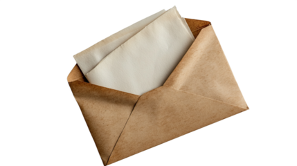 Vintage envelope with a letter inside. transparent background png.