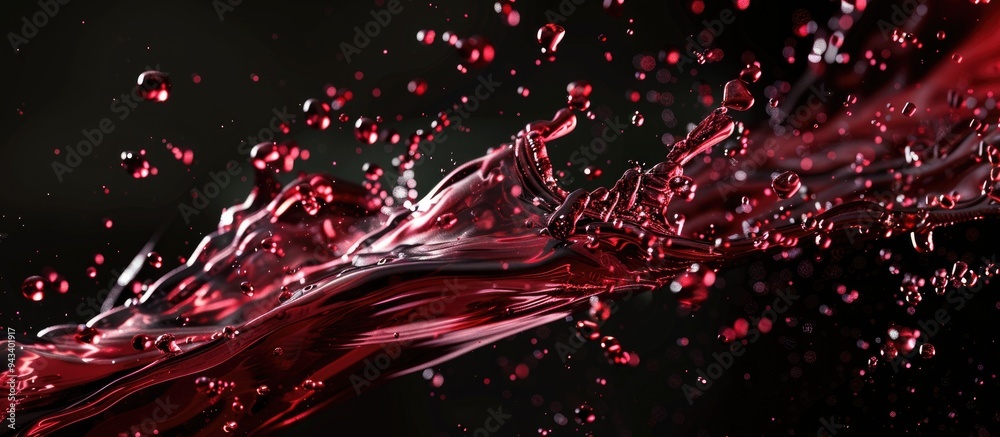 Aufkleber Macro shot capturing red wine splashing against a black backdrop creating an abstract effect with ample copy space image