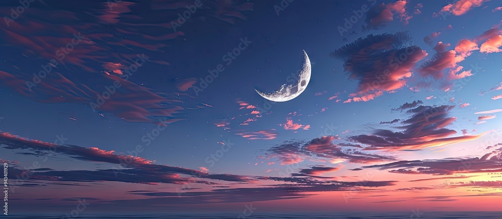 Poster A serene evening sky with a crescent moon and ample copy space image