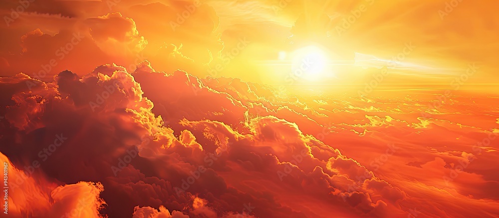Aufkleber a stunning sunset with the sun partly hidden by clouds casting a vibrant orange and yellow radiance 