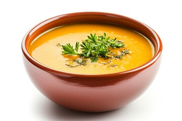 bowl ov vegetable cream soup isolated on white background. Generative Ai