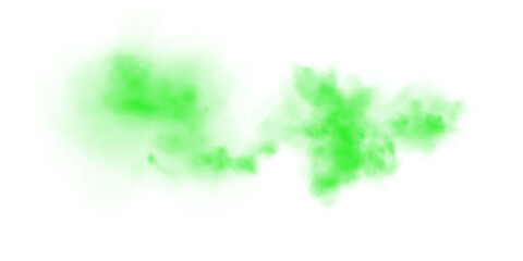 Fantastic green smoke. Magic smoke. Smog cloud on podium or stage. Fog vapor over ground or water surface, magic haze. PNG.