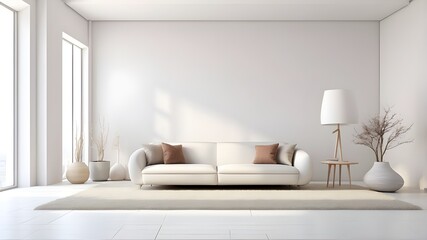 3D rendering of a white interior with bare walls