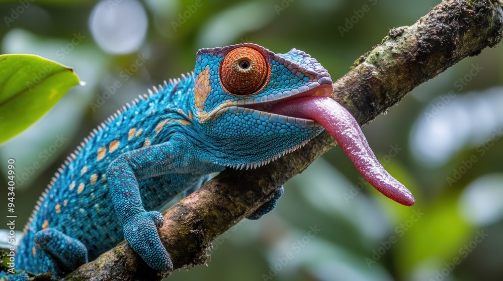 Poster Blue Chameleon on a Branch