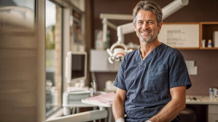 Fototapeta premium Smiling Male Dentist in a Modern Dental Clinic