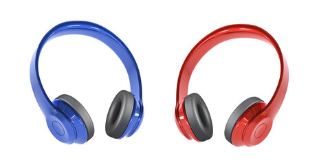 Blue and red headphones on a white background