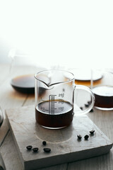 black drip coffee in glass server